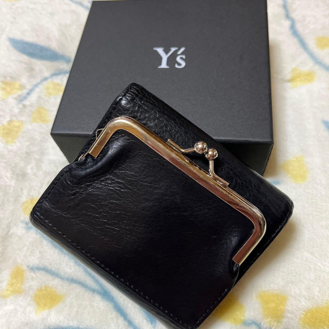 Y's がま口財布 ブラック レザー シルバー金具 定価41800円 日本製