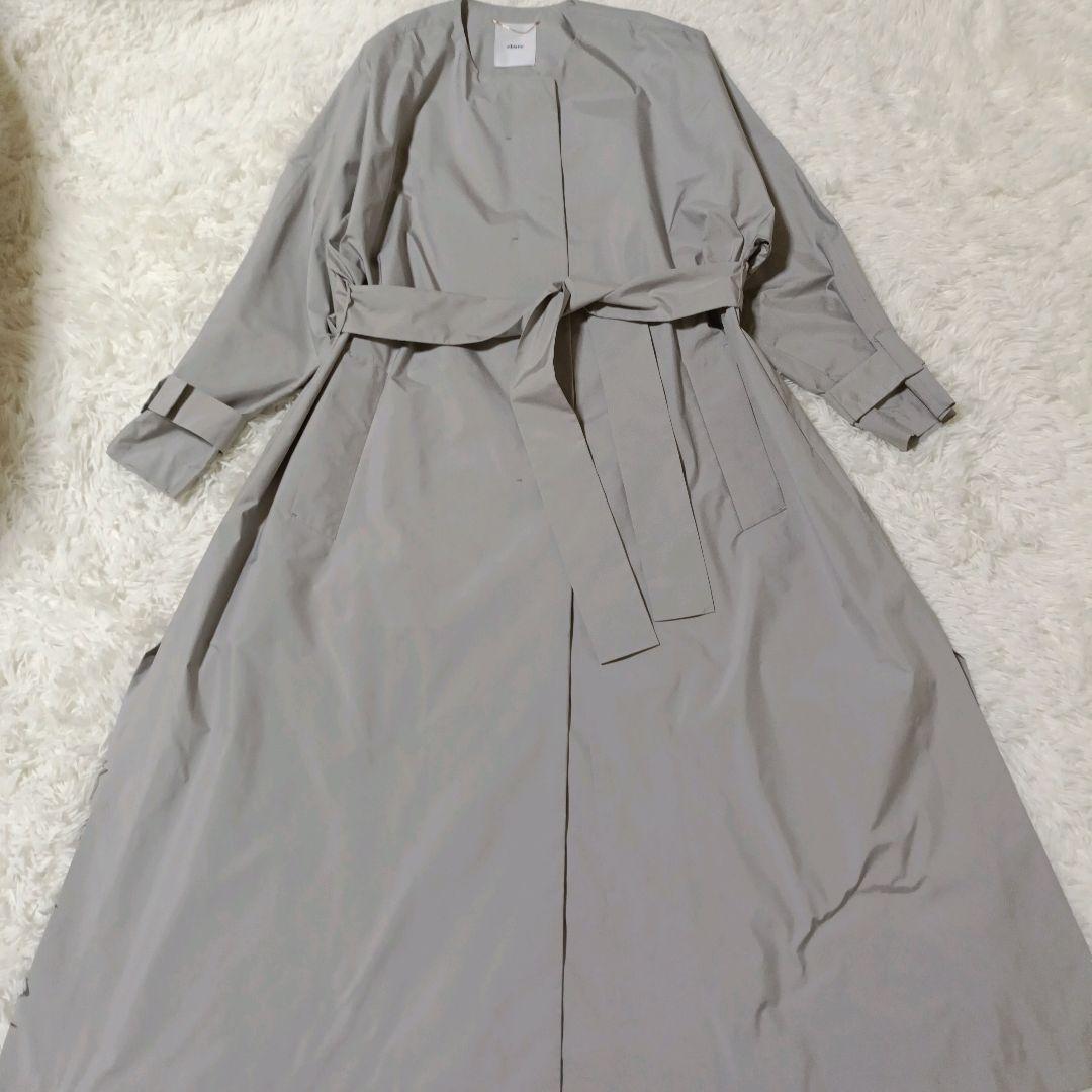 ebure ノーカラーコート 36 グレージュ シルク混 ベルト付 スプリング