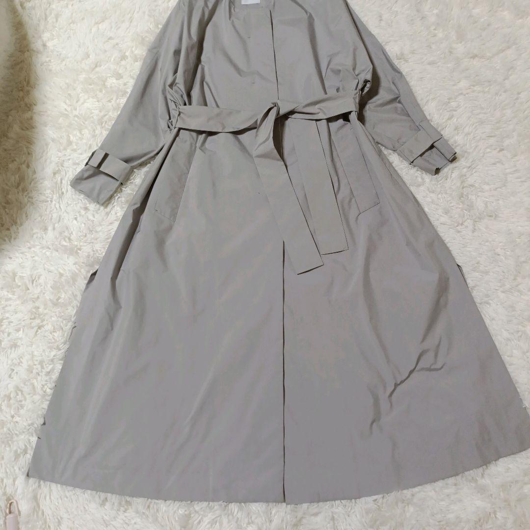ebure ノーカラーコート 36 グレージュ シルク混 ベルト付 スプリング