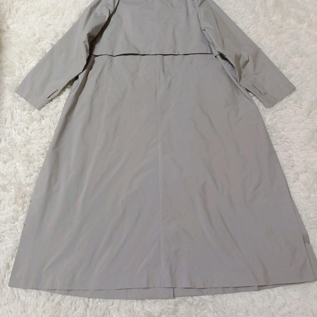 ebure ノーカラーコート 36 グレージュ シルク混 ベルト付 スプリング