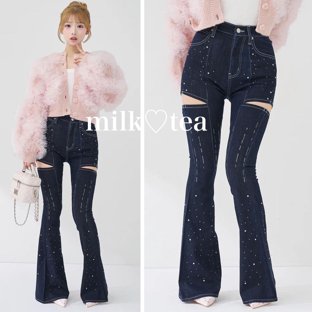 新品タグ付 ダーリッチ ドロップビジューフレアデニムパンツ インディゴ M