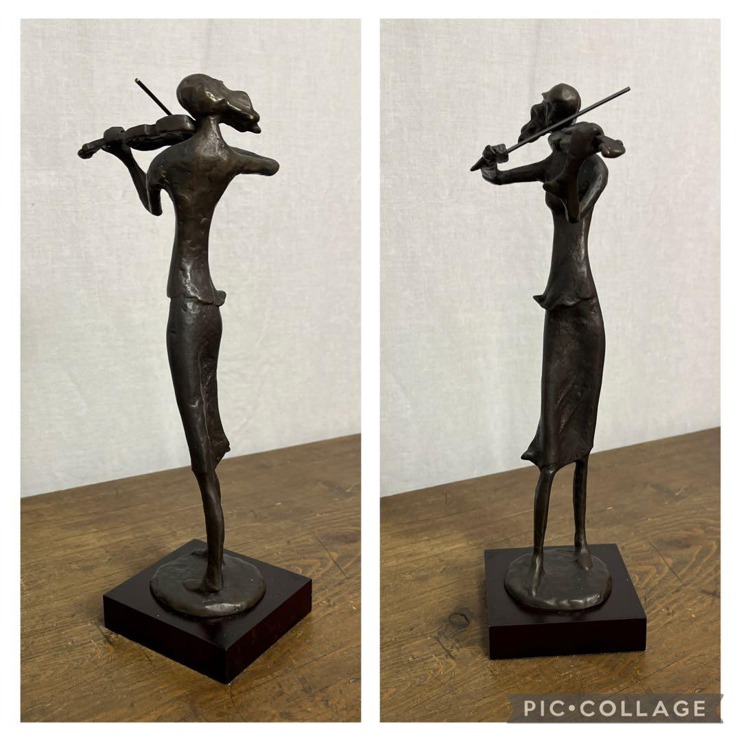 古雑貨ビンテージ品◾️ブロンズ製 女性像 バイオリニスト オブジェ 置物