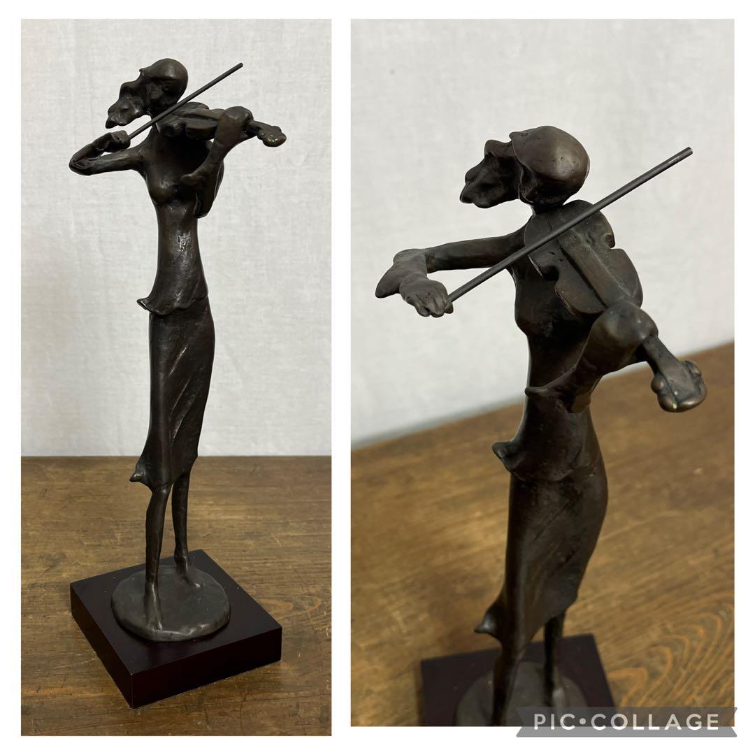 古雑貨ビンテージ品◾️ブロンズ製 女性像 バイオリニスト オブジェ 置物