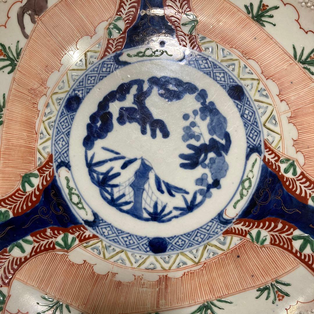 古陶磁　佐賀　古伊万里　　　　　　　　　　　　　　　　　　白磁色絵大皿　（美品）