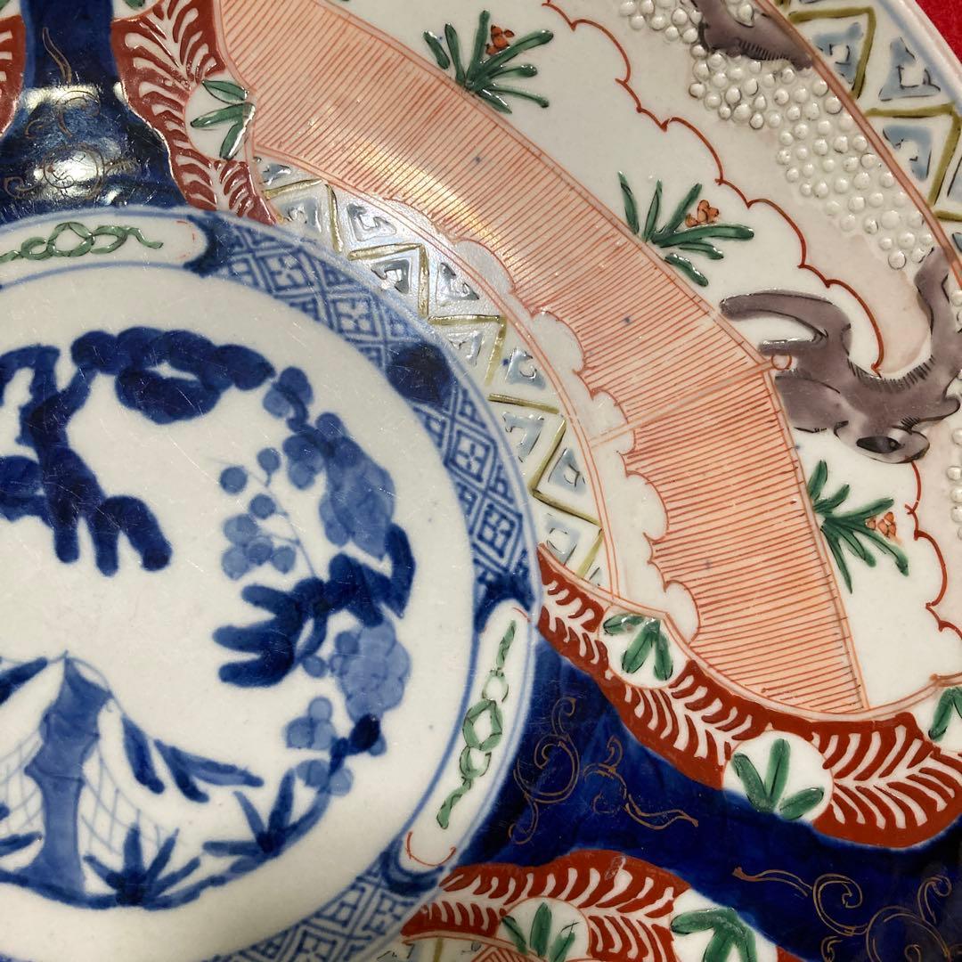 古陶磁　佐賀　古伊万里　　　　　　　　　　　　　　　　　　白磁色絵大皿　（美品）