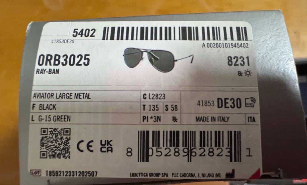 【新品未使用】Ray-Ban RB3025 アビエーター サングラス
