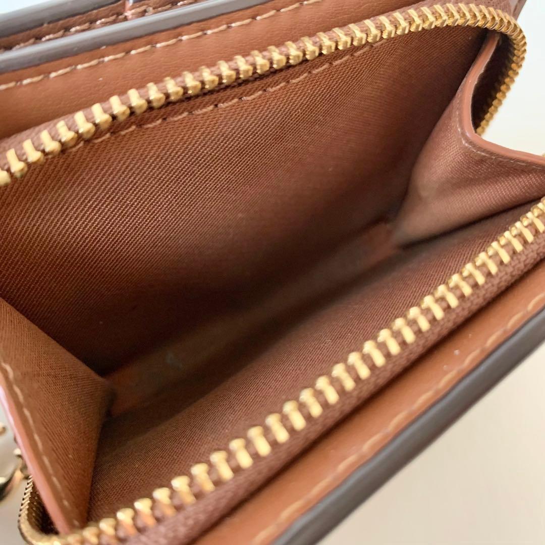 【COACH】二つ折り財布　シグネチャー　ベージュ　コンパクトウォレット　コーチ