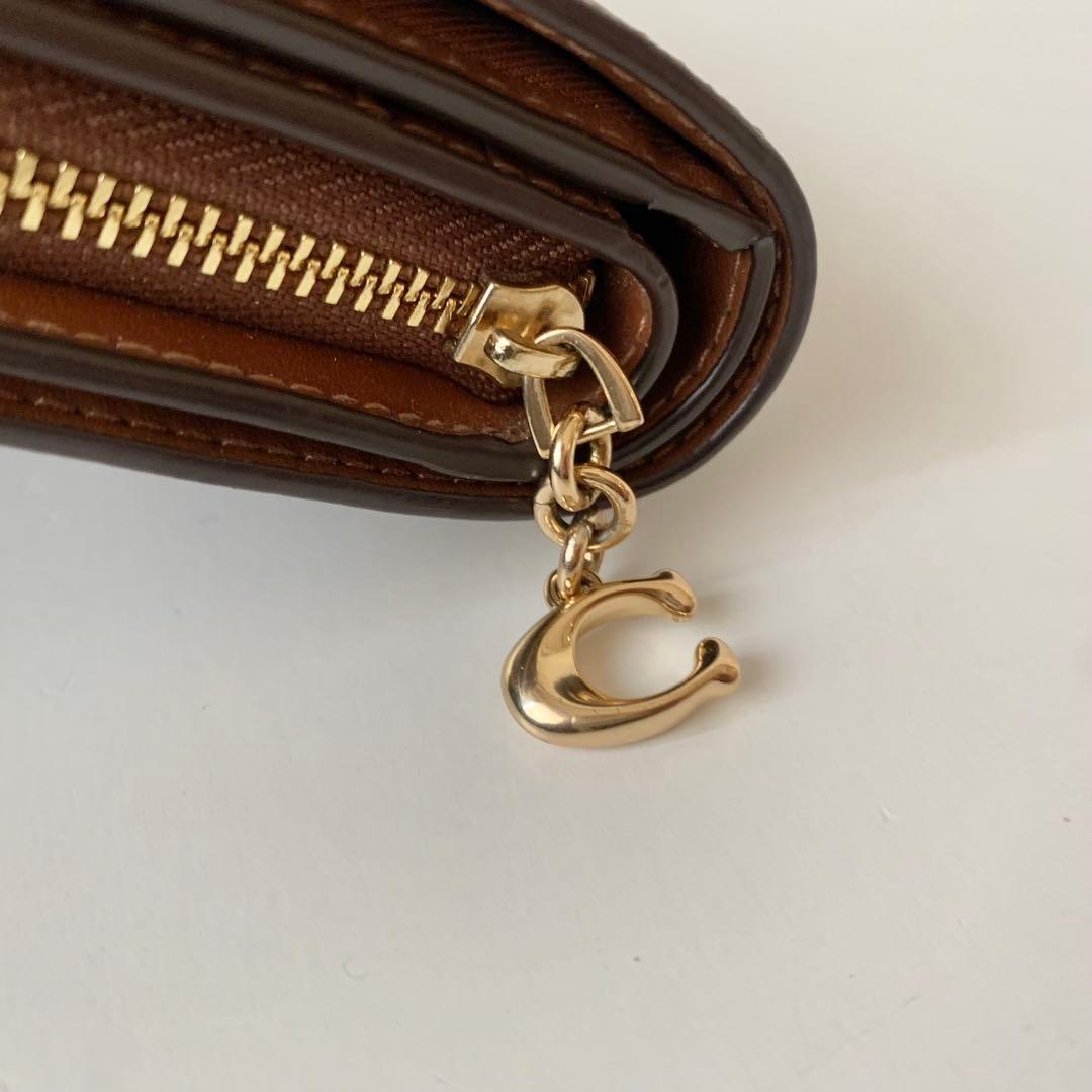 【COACH】二つ折り財布　シグネチャー　ベージュ　コンパクトウォレット　コーチ