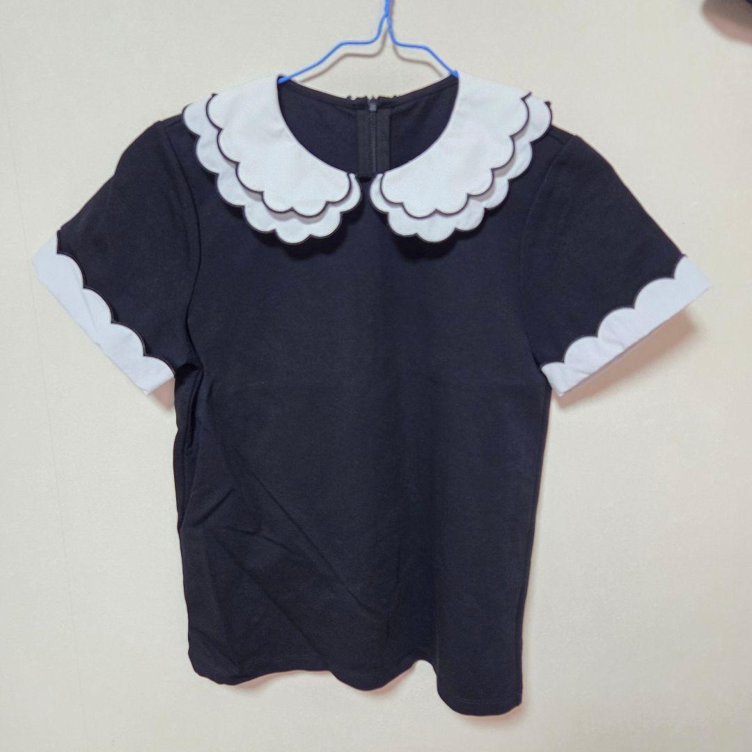 firmore 刺繍ダブルカラーレイヤードトップス ブラック