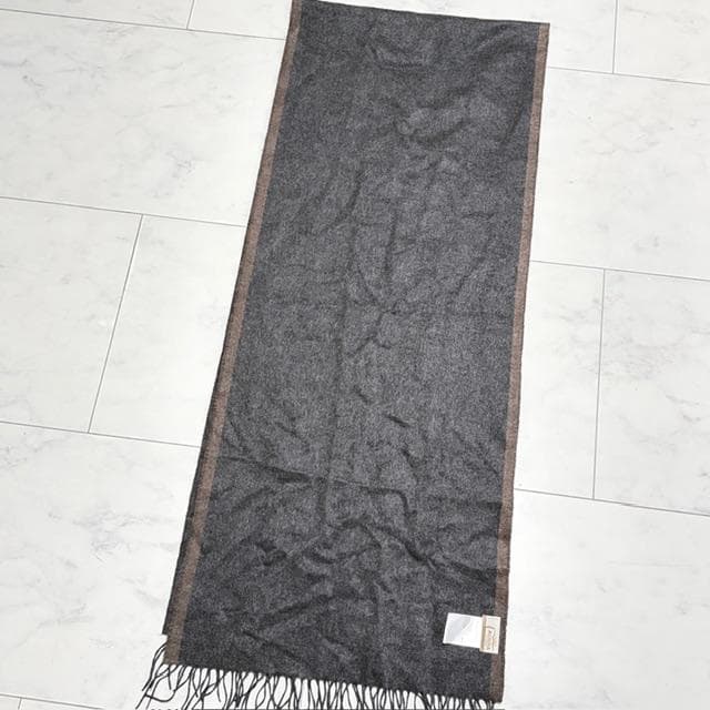 新品未使用★アニオナ シルクリバーシブルマフラー 焦げ茶×チャコールグレー 伊製