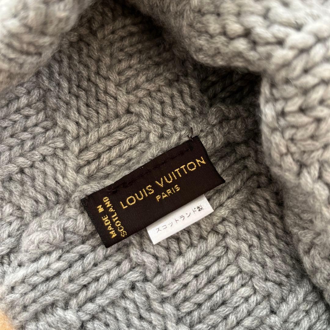 Louis Vuitton ダミエ ニット帽 カシミア100％ 正規品 グレー