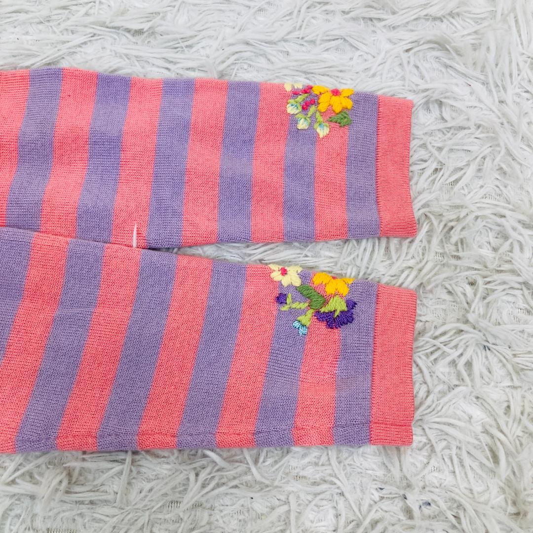 美品 チェスティ S カーディガン 刺繍 花柄 ボーダー ピンク[6492]