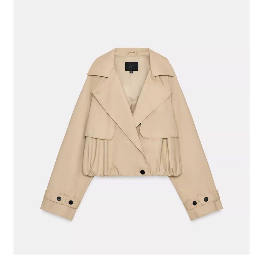 【完売品】ZARA ショートバルーントレンチコート Lサイズ　新品タグつき