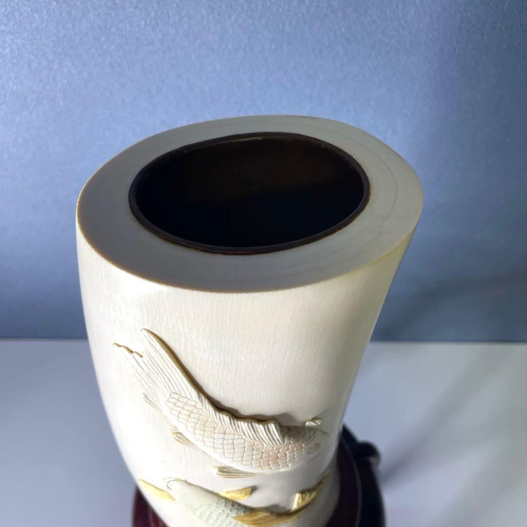 『孤舟』双鯉図　花入　4㌔台込み　高さ30㎝　トータル50cm 傷有り　小針孤舟