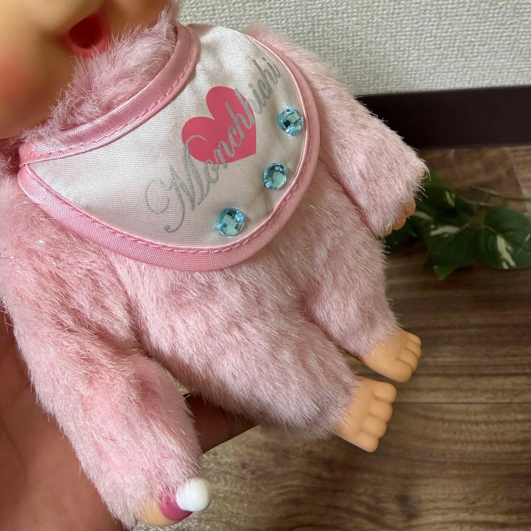 希少　モンチッチ ぬいぐるみウサギの耳 うさぎバニーラメ入りピンクキーホルダー