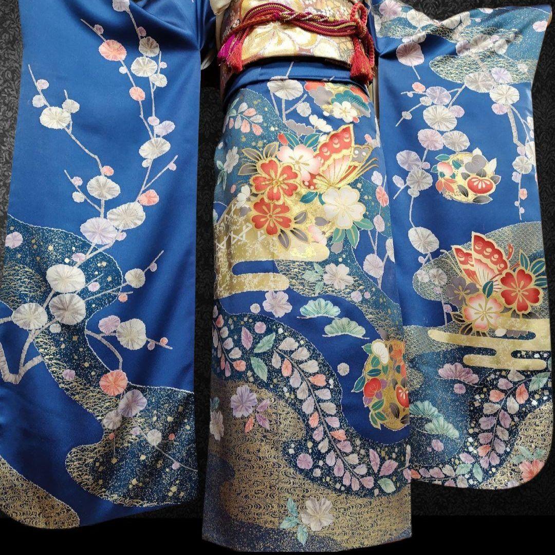 SALE中☆振袖フルセット(6点)成人式・金銀彩加工・金駒刺繍・たたき染め・舞蝶