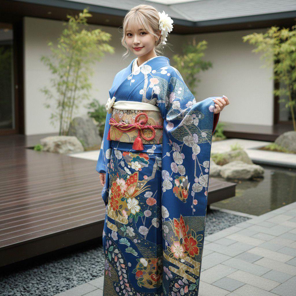 SALE中☆振袖フルセット(6点)成人式・金銀彩加工・金駒刺繍・たたき染め・舞蝶