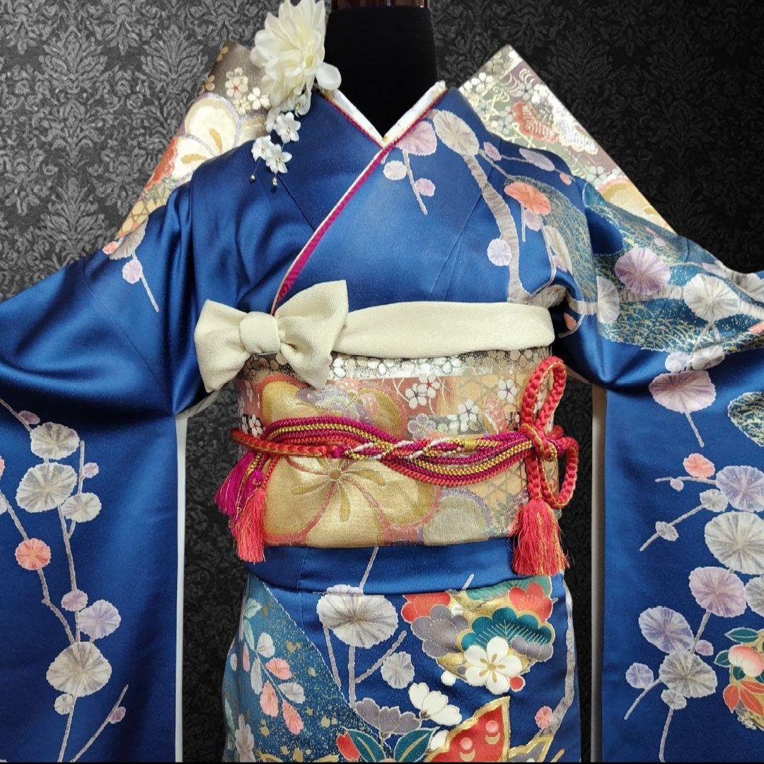SALE中☆振袖フルセット(6点)成人式・金銀彩加工・金駒刺繍・たたき染め・舞蝶