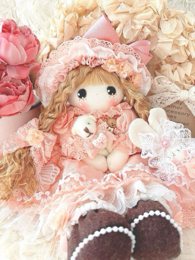 カントリードール♡ハンドメイド♡お人形♡サーモンピンク？オレンジ♡