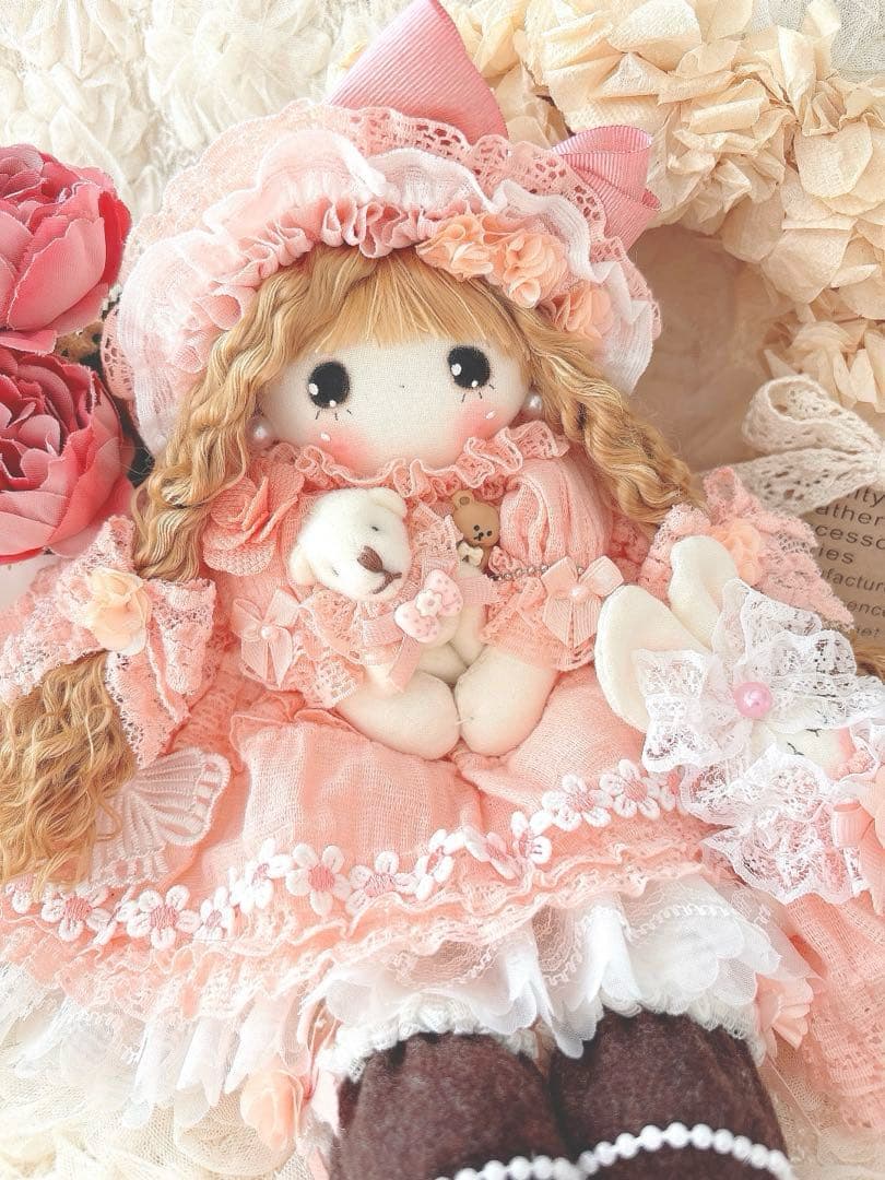 カントリードール♡ハンドメイド♡お人形♡サーモンピンク？オレンジ♡