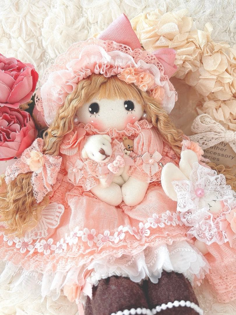 カントリードール♡ハンドメイド♡お人形♡サーモンピンク？オレンジ♡
