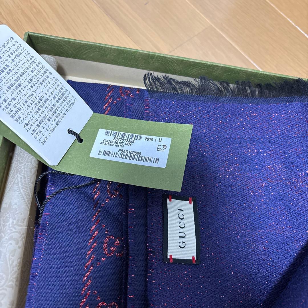 【新品】GUCCI ウールストールマフラー　ネイビー