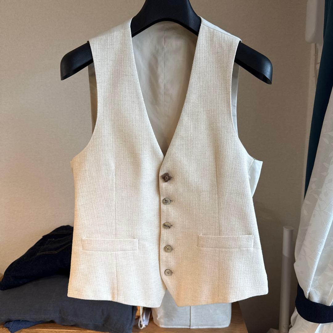LARDINI コットンリネン ジレベスト ブートニエール付き 結婚式