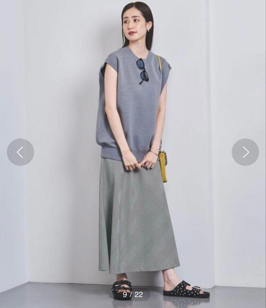 火花様**UNITED ARROWS フレアマキシスカート グレー チェック