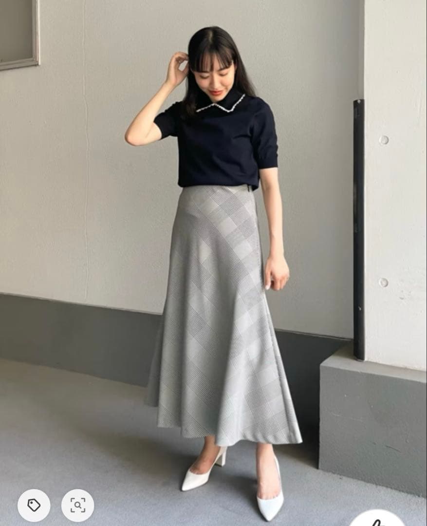 火花様**UNITED ARROWS フレアマキシスカート グレー チェック