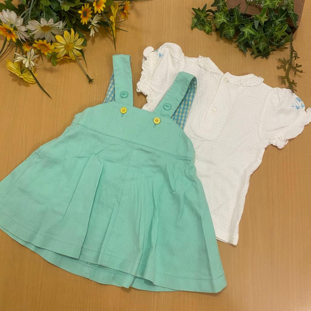 ☆ 稀少 ☆メゾピアノのセットうさぎちゃん柄グリーンワンピースシャツ半袖ブラウス