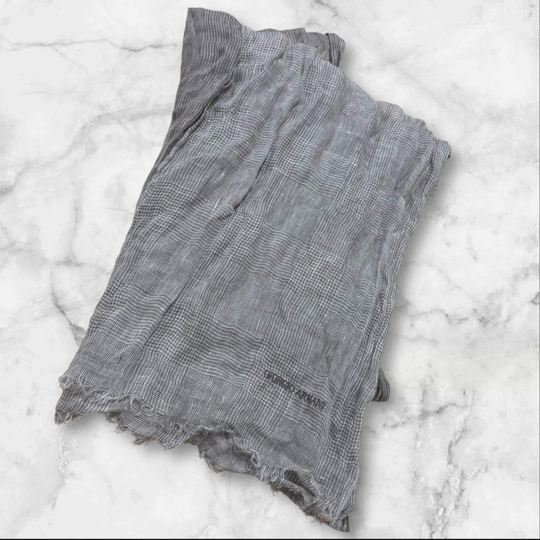 極美品 最高級 GIORGIO ARMANI グレンチェック大判ストール グレー