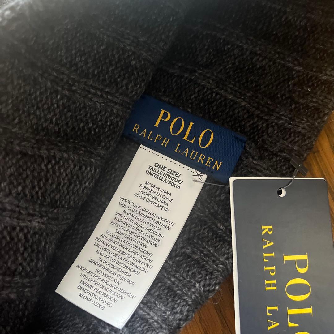 【新品】Ralph Laurenビッグポニーニットキャップ　ビーニー　グレー