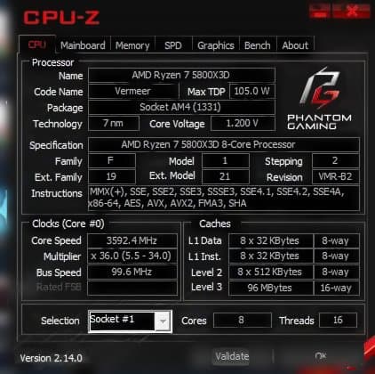 AMD RYZEN 7 5800X3D CPU 中古