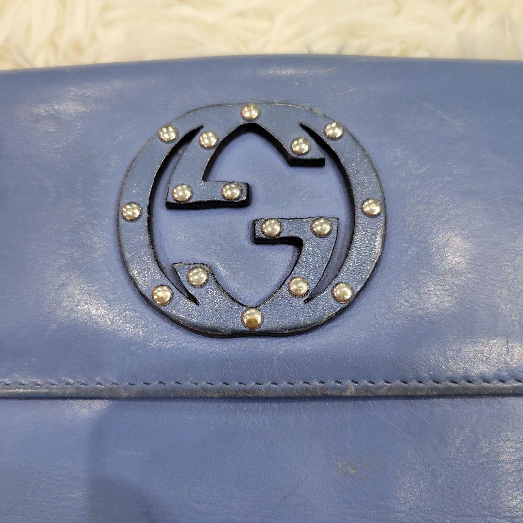 GUCCI　グッチ　ブルー　水色　シルバー　長財布　ウォレット　2つ折り　ロゴ
