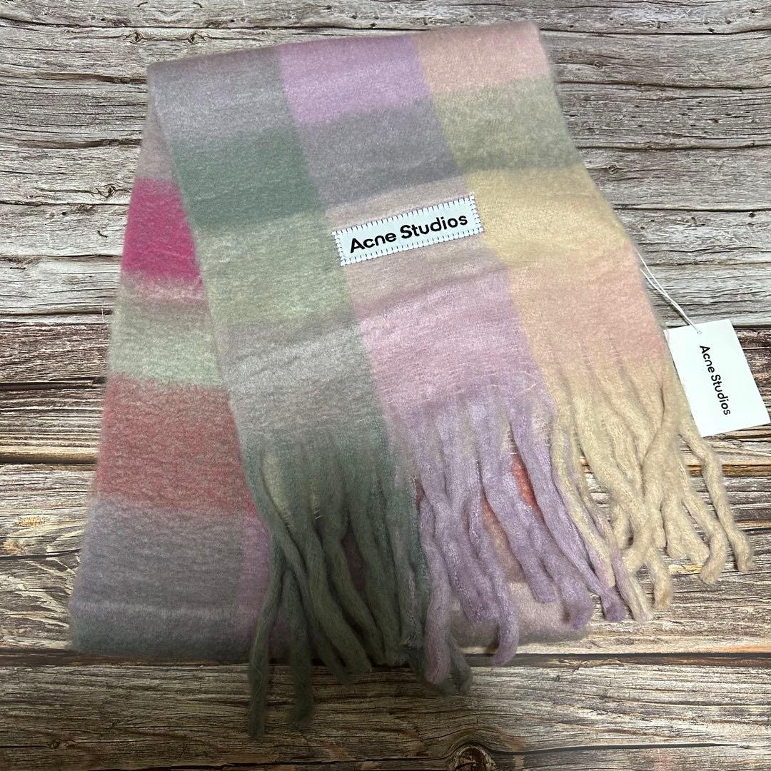 ぽ*子様 Acne Studios モヘアチェックスカーフ ピンク系　マフラー