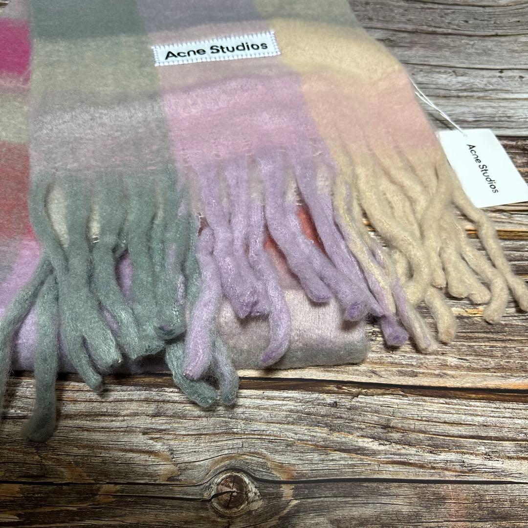 ぽ*子様 Acne Studios モヘアチェックスカーフ ピンク系　マフラー