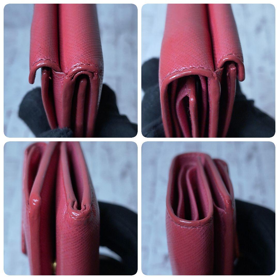 【極美品】プラダ 三つ折り財布 サフィアーノ メタルロゴ 小銭入れ付／ピンクB