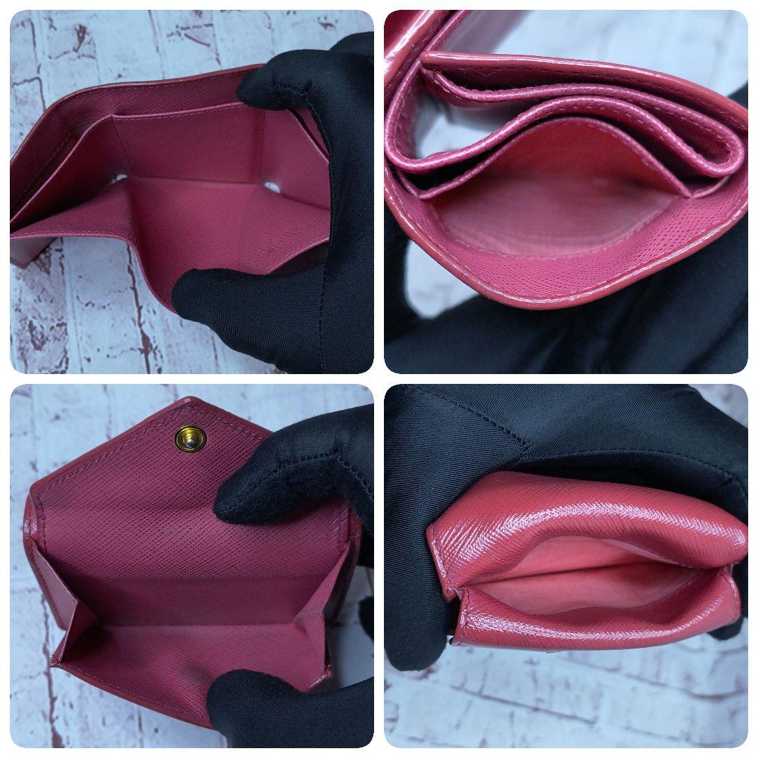 【極美品】プラダ 三つ折り財布 サフィアーノ メタルロゴ 小銭入れ付／ピンクB