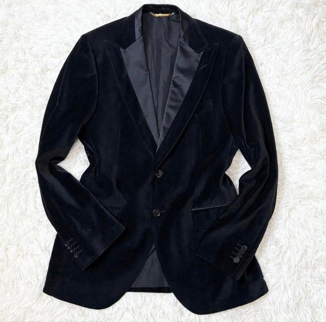希少✨未使用級 DOLCE&GABBAN ベロア テーラードジャケット 黒