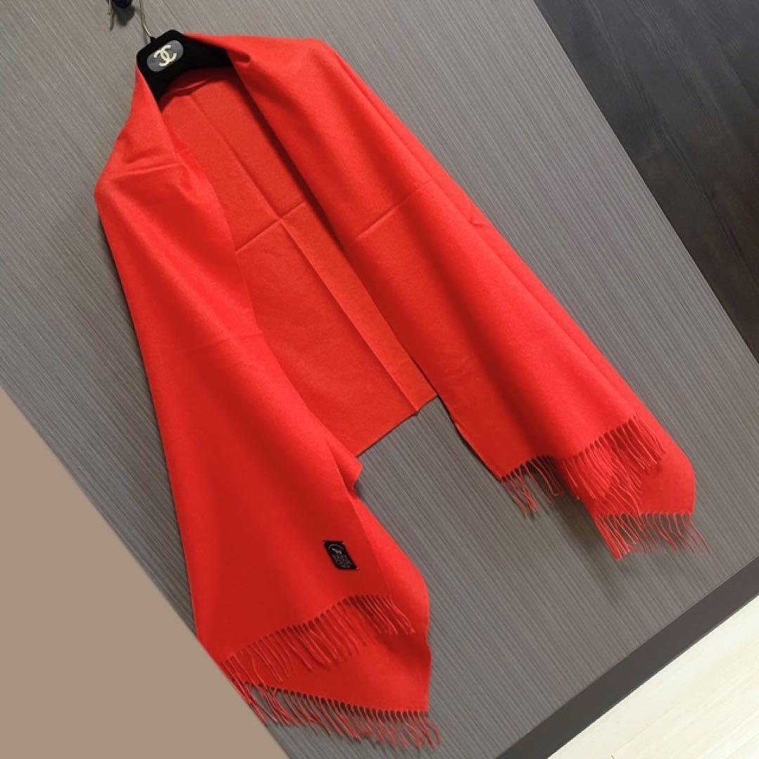 新品・ベビーキャッシュ・カシミヤ・ストール・大判・希少・赤・日本製・FUKAKI