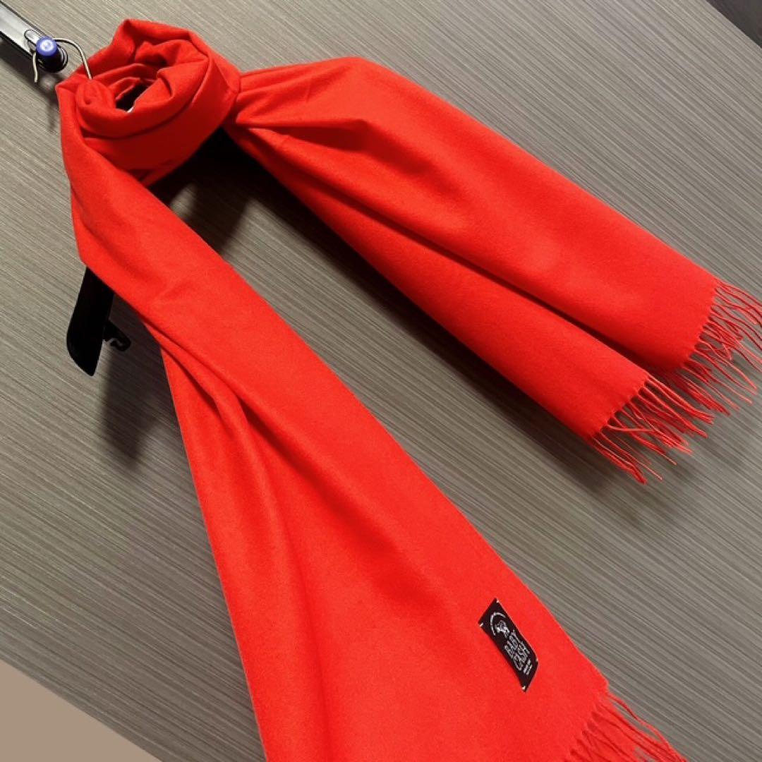 新品・ベビーキャッシュ・カシミヤ・ストール・大判・希少・赤・日本製・FUKAKI