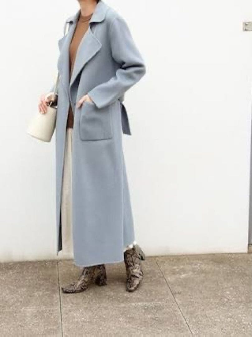STYLE DELI ロングコート スモーキーブルー　リバーコート　ウール