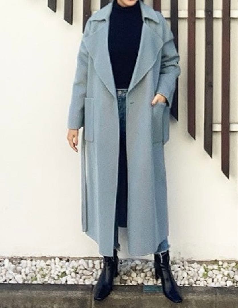 STYLE DELI ロングコート スモーキーブルー　リバーコート　ウール