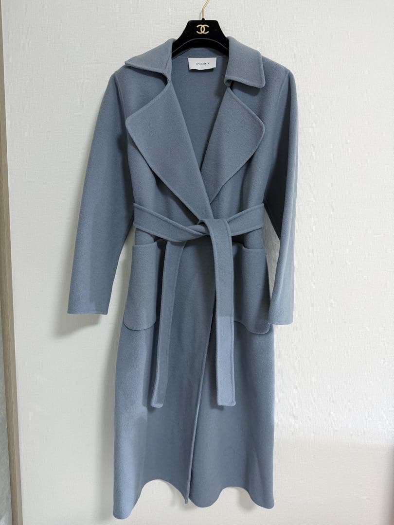 STYLE DELI ロングコート スモーキーブルー　リバーコート　ウール
