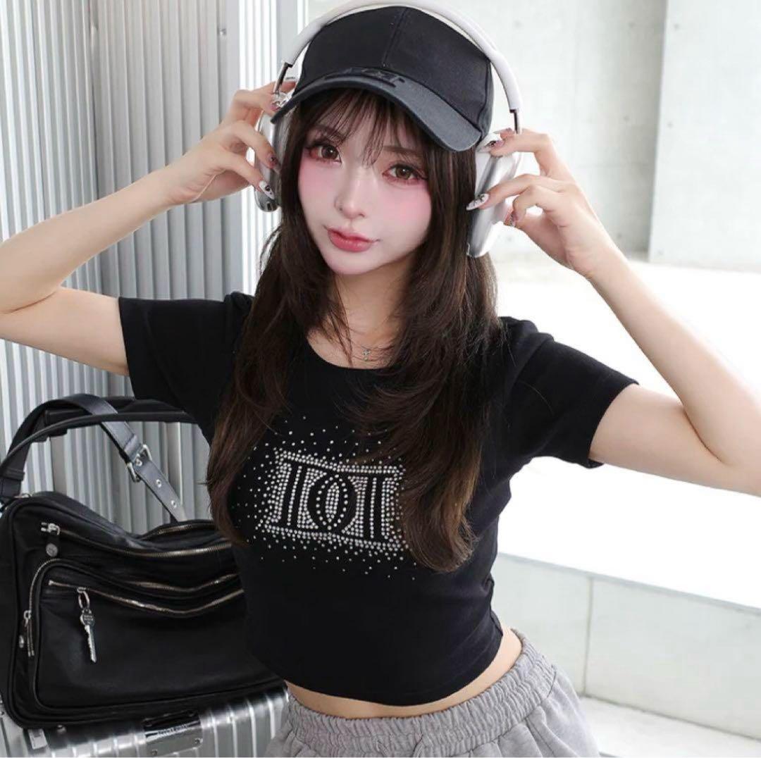 シャイニーDDロゴコンパクトTシャツ　ブラック