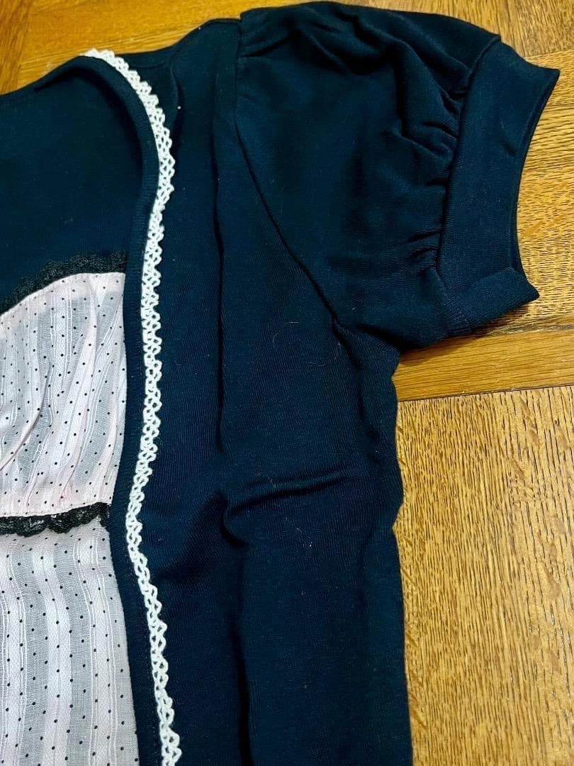 未使用！ TRALALA トゥララ ドット柄半袖トップス ピンク ブラック