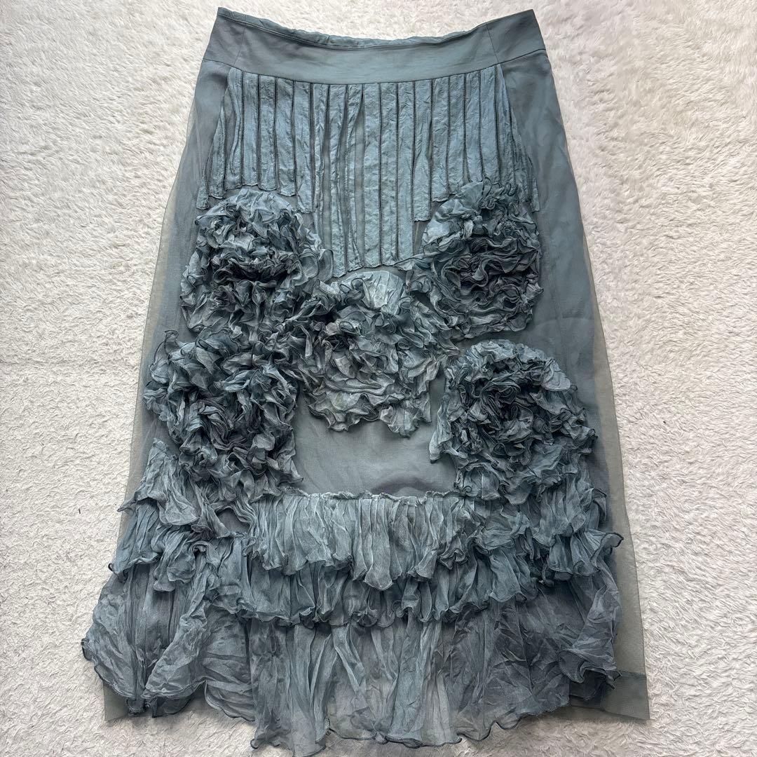 DRIES VAN NOTEN シルクチュールスカート　フラワーモチーフ