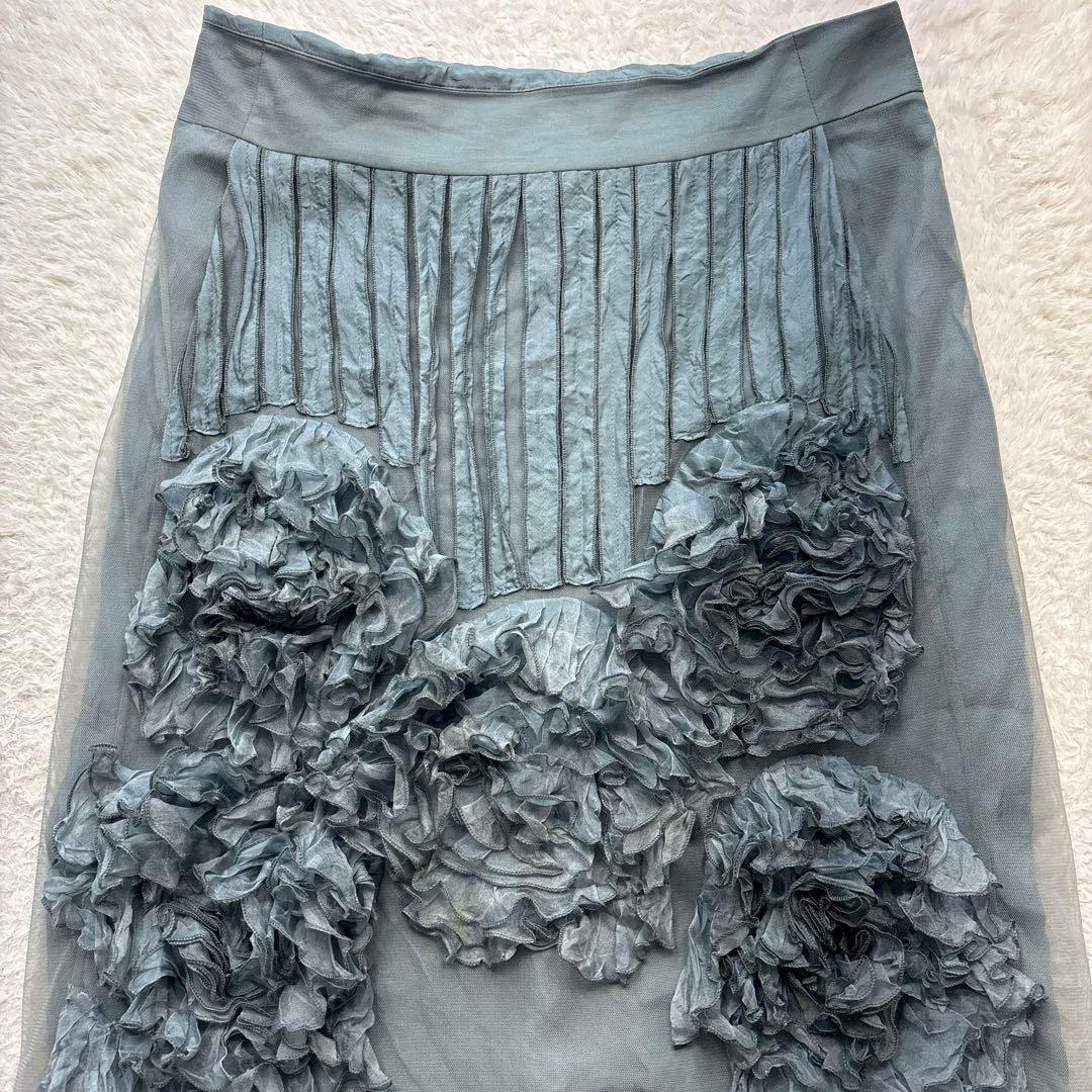 DRIES VAN NOTEN シルクチュールスカート　フラワーモチーフ