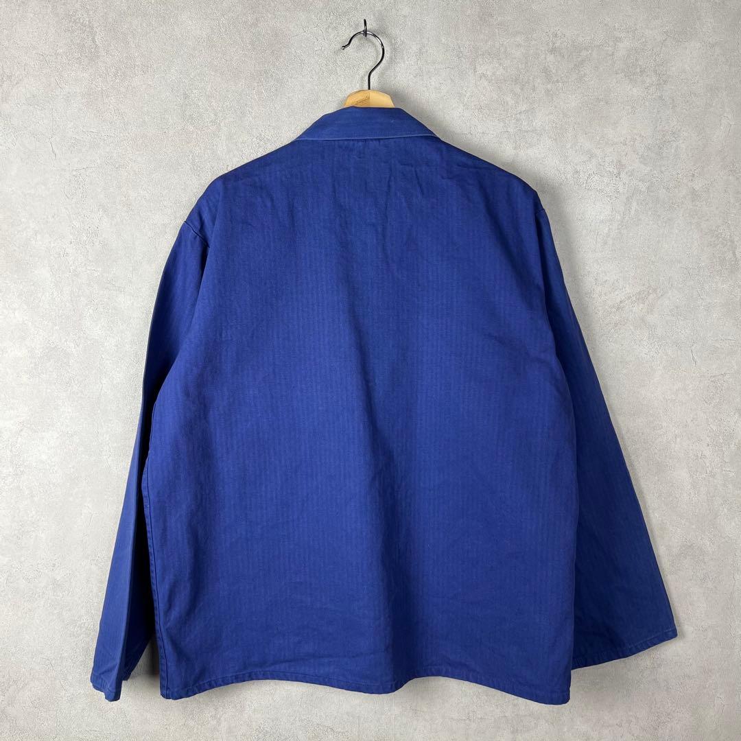 ユーロ古着 カバーオール ワークジャケット ヘリンボーン 紺色 vintage
