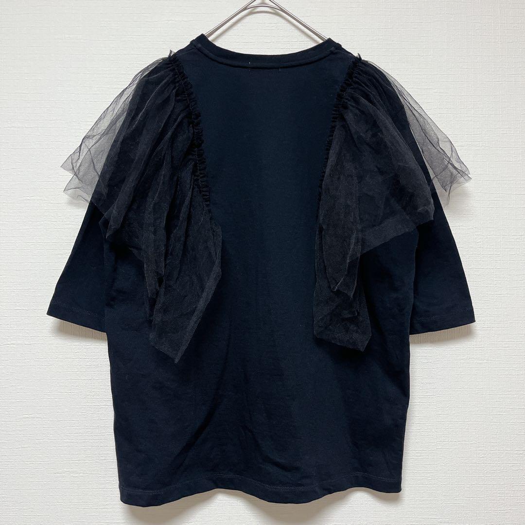 クードル/チュールTシャツ/黒/5分袖/金子綾さん着用/カットソー/日本製/人気